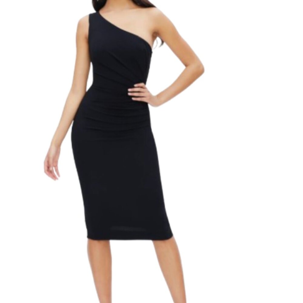 Dress the Population Martine Stretch Crepe One-Shoulder Dress in Black Size XL